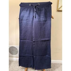 Lilly Pulitzer -Women's The beach Pants Navy 100% Linen Wide-Leg pull on XXS
